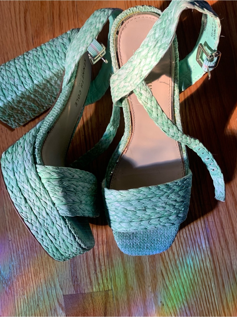 Kenneth Cole New York Mint Green Braided Platform Wedge Sandals